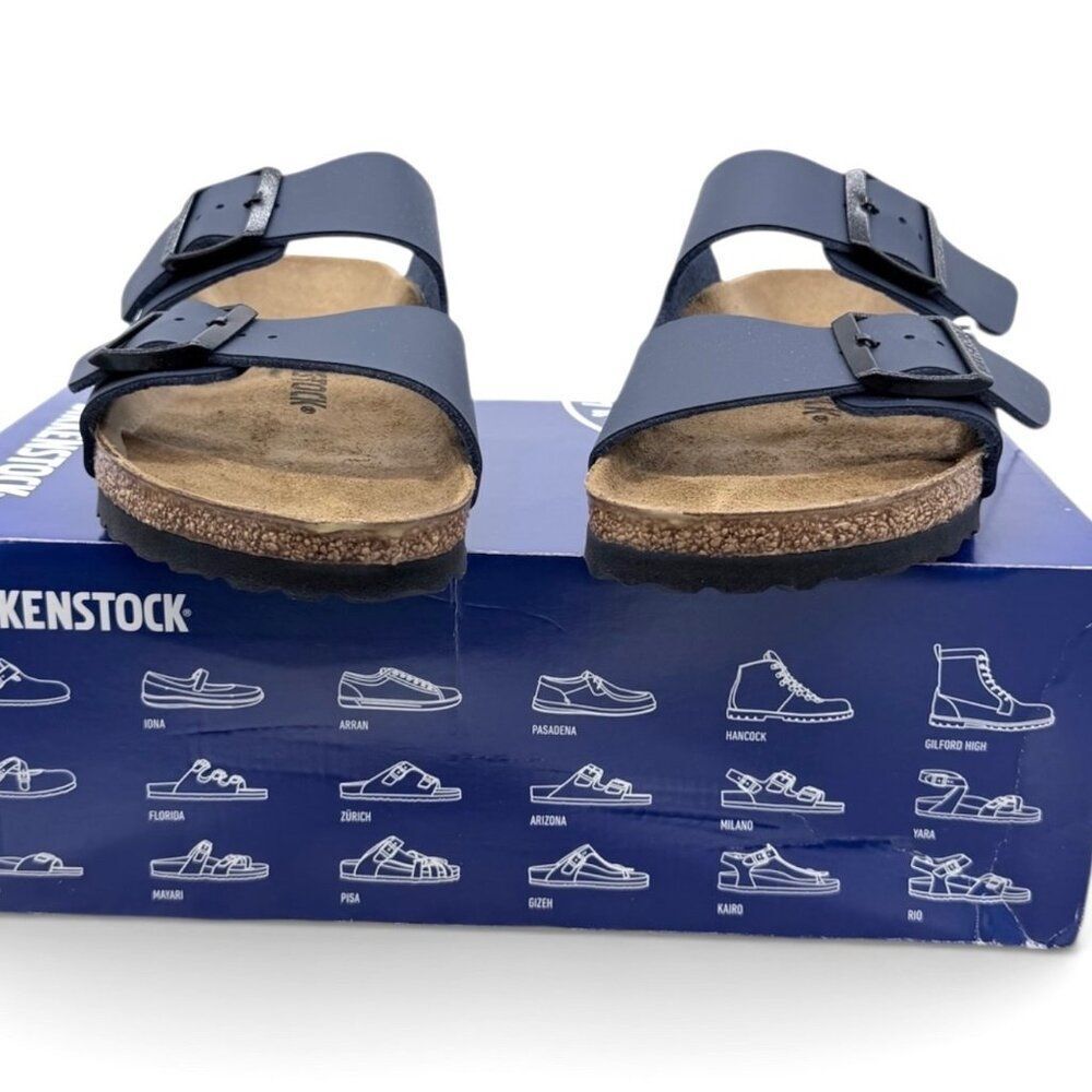 Birkenstock Arizona Navy Sandals EU 37 Two Strap Slide Slip-On Cork Footbed - Picture 12 of 12